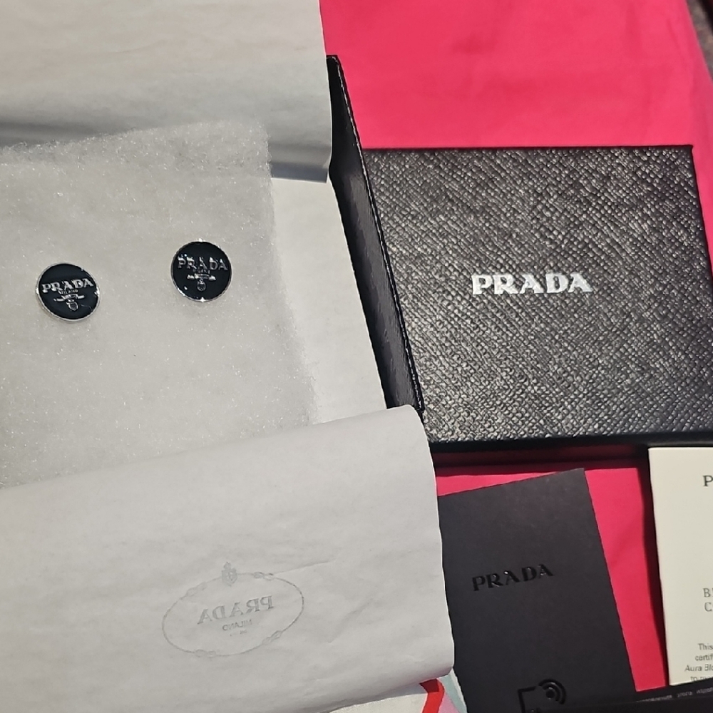 Prada Elegant Black Studd Earrings